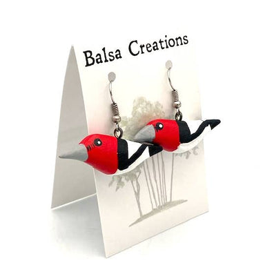 Red Headed Woodpecker Balsa Earrings