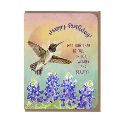 Hummingbird and Bluebonnets Birthday Card