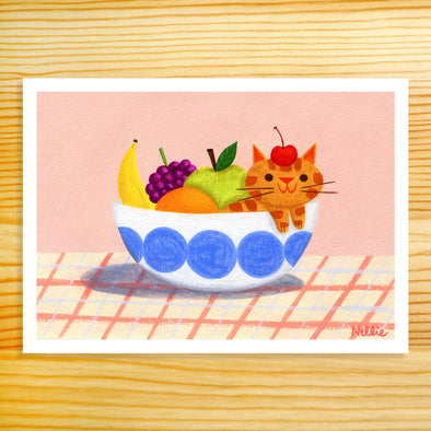 Fruit Bowl Cat Art Print (5x7)