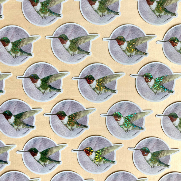 Ruby-throated Hummingbird Glitter Sticker