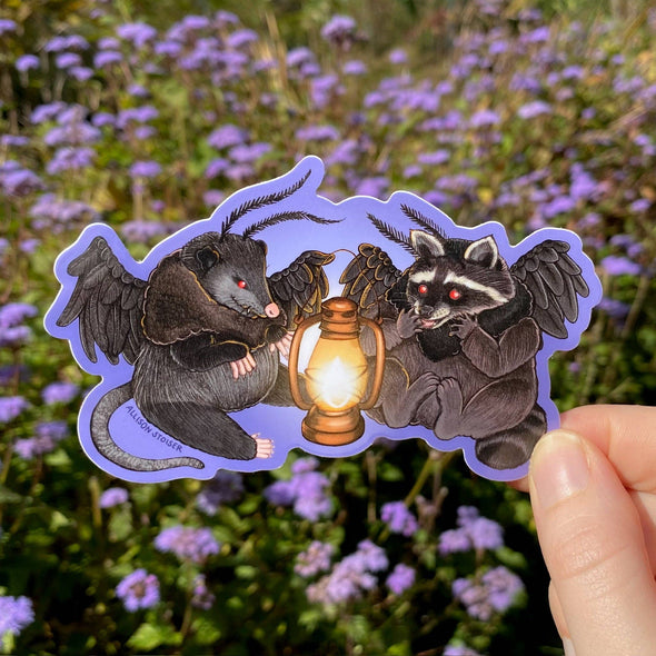 Mothman Opossum & Mothman Raccoon Weatherproof Vinyl Sticker