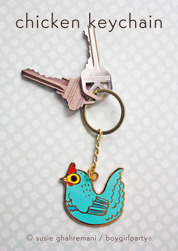 Little Blue Chicken Enamel Charm Keychain