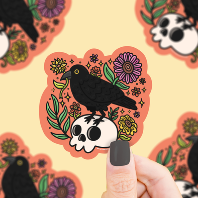 Crow and Skull Spooky Vinyl Sticker