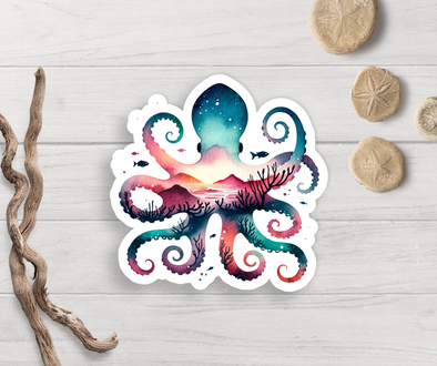 Ocean Scene Octopus Vinyl Sticker