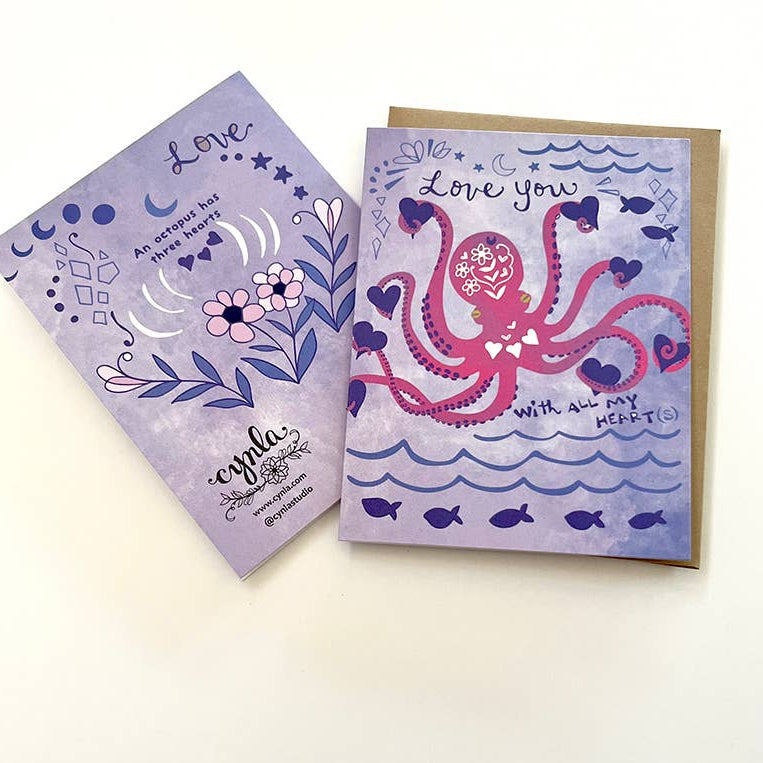 Abstract Raccoon Octopus Hearts Greeting Card โ Sipsey Wilder