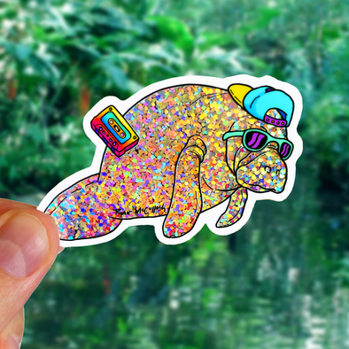 Cool 90's Manatee Glitter Sticker