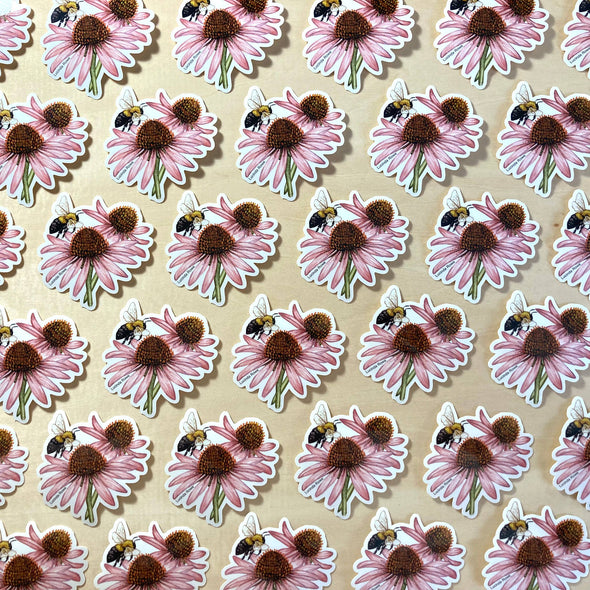 Bumblebee with Purple Coneflower Sticker