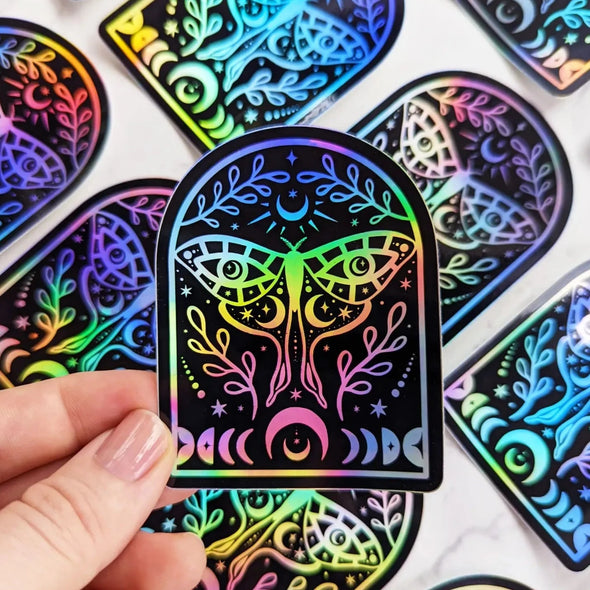 Holographic Luna Moth Celestial Moon Phase Sticker