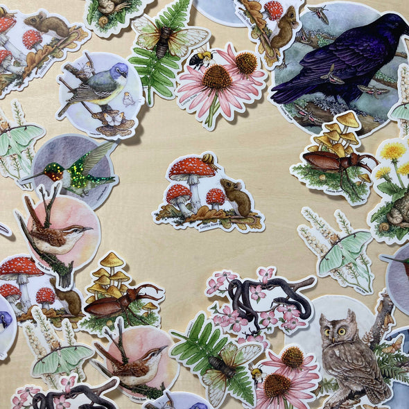 Field Mouse with Fly Agaric Mushroom Sticker