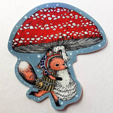 Fox with Big Mushroom Sticker