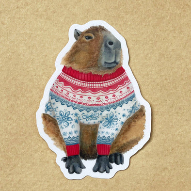 Holiday Capybara in Cozy Sweater Vinyl Sticker 