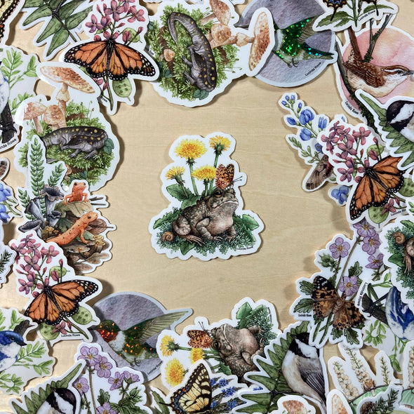 Fowler's Toad With Dandelions And Butterfly Sticker