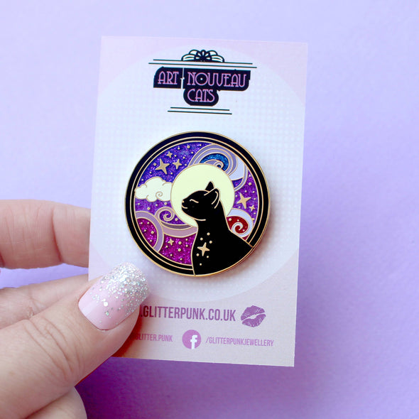 Cosmic Cat Art Nouveau Enamel Pin