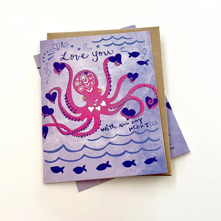 Abstract Raccoon Octopus Hearts Greeting Card โ Sipsey Wilder