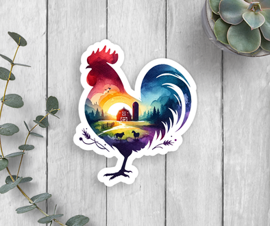 Farm Scene Rooster Vinyl Sticker