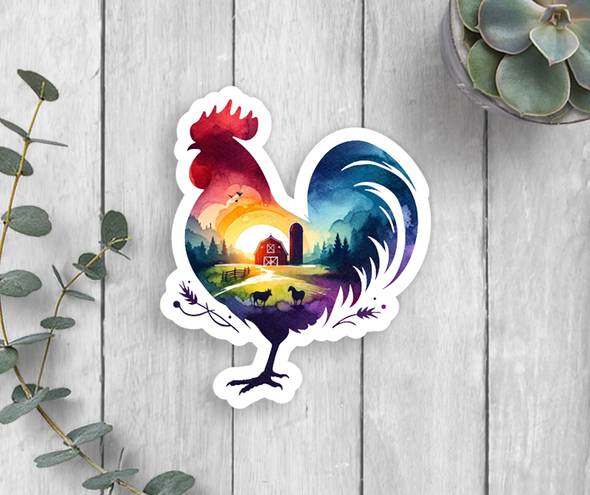 Farm Scene Rooster Vinyl Sticker