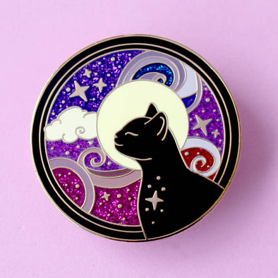Cosmic Cat Art Nouveau Enamel Pin