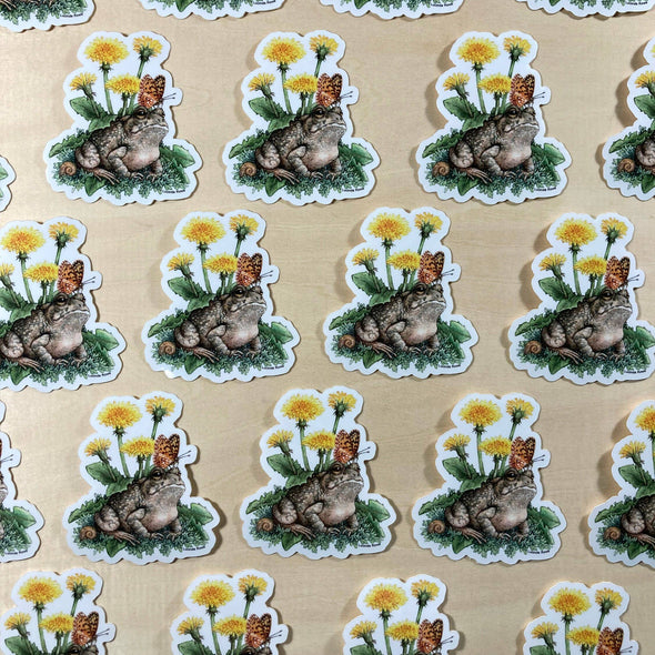 Fowler's Toad With Dandelions And Butterfly Sticker