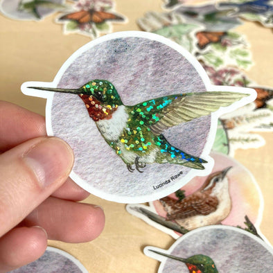 Ruby-throated Hummingbird Glitter Sticker