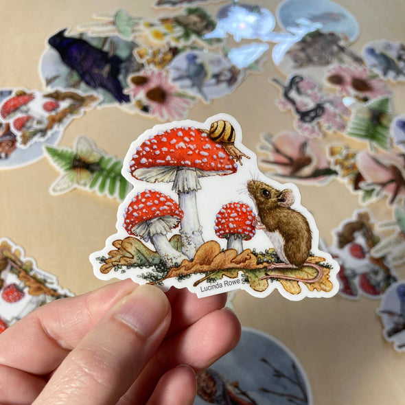 Field Mouse with Fly Agaric Mushroom Sticker