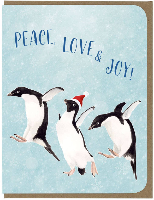 Peace Love and Penguins Holiday Blank Card   