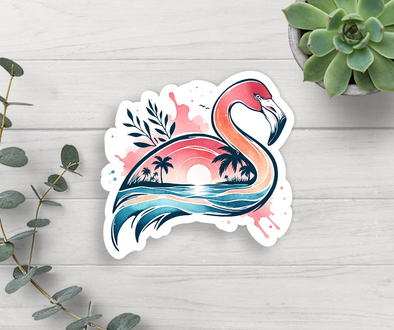 Beach Scene Flamingo Vinyl Sticker