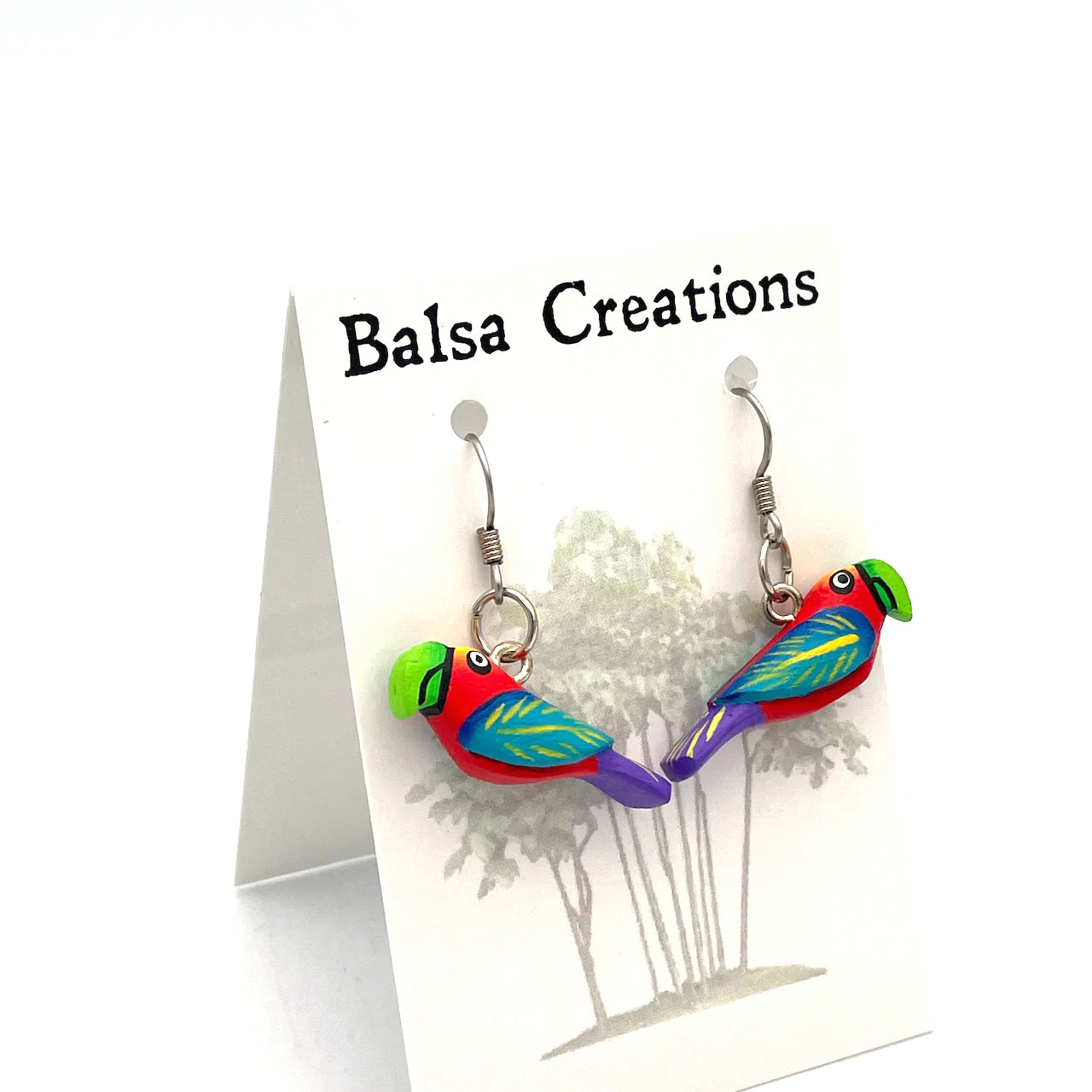 Scarlet Macaw Balsa Earrings - Main Image