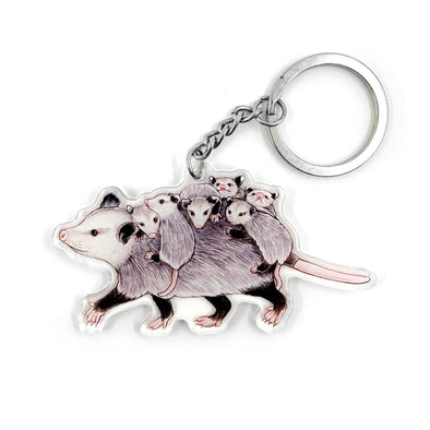 Mom Opossum with Babies Keychain