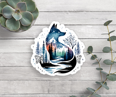 Wilderness Scene Wolf Vinyl Sticker