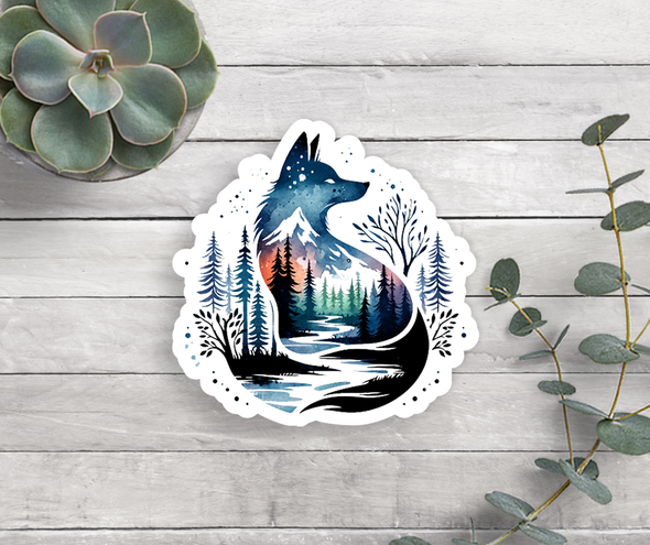 Wilderness Scene Wolf Vinyl Sticker