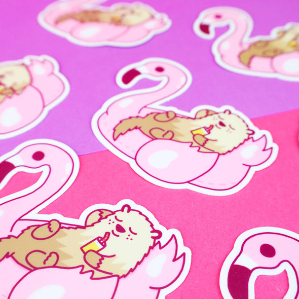 Otter Flamingo Float Summer Pool Party Sticker
