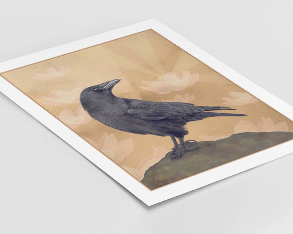 Crow and Lotus Flowers Archival Fine Art Print (8"x10")