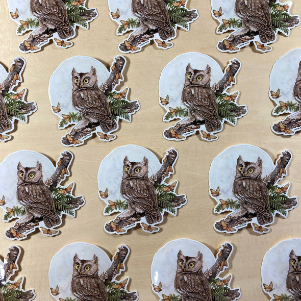 Screech Owl With Moths Sticker