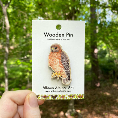 Red-shouldered Hawk Wooden Pin