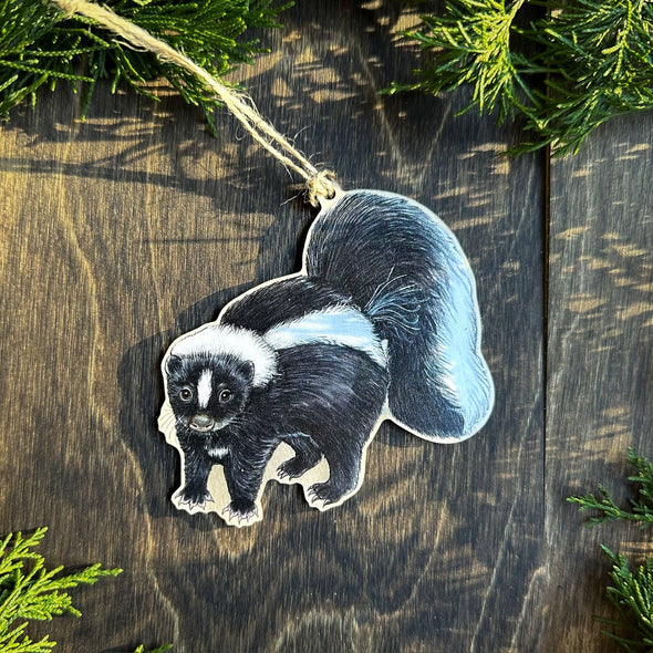 Striped Skunk Wood Print Christmas Ornament