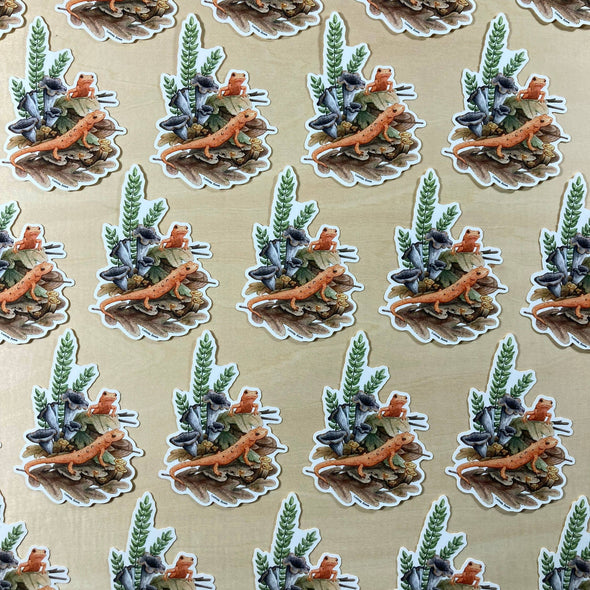 Red Efts With Trumpet Chanterelles Sticker
