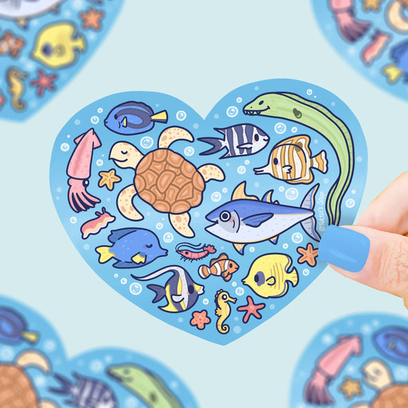 Ocean Animal Heart Sticker