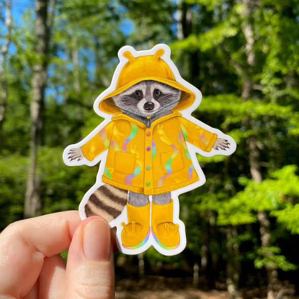 Raincoat Raccoon Vinyl Sticker