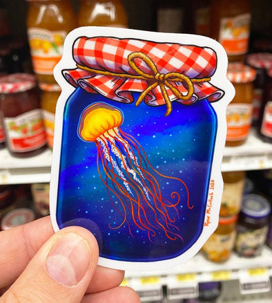 Jellyfish Preserves Jelly Jar Holographic Sticker