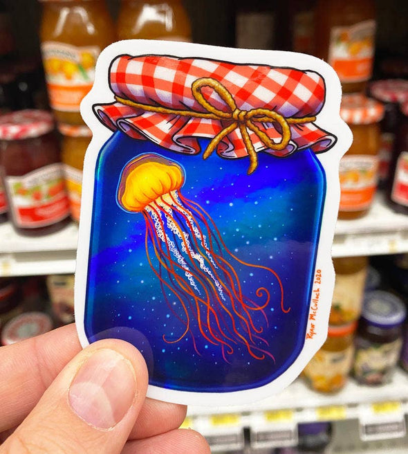Jellyfish Preserves Jelly Jar Holographic Sticker