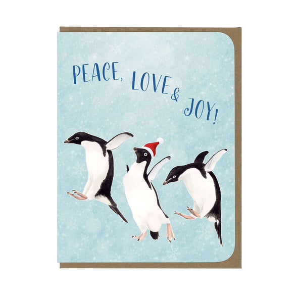 Peace Love and Penguins Holiday Blank Card   