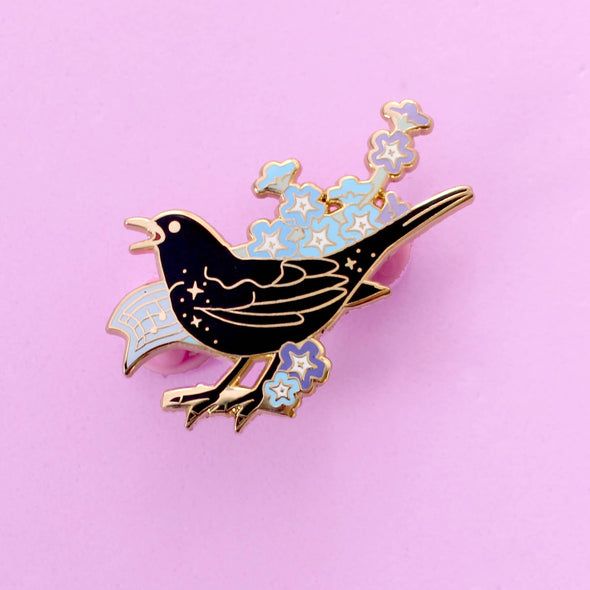 Blackbird & Flowers Enamel Pin
