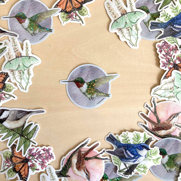 Ruby-throated Hummingbird Glitter Sticker