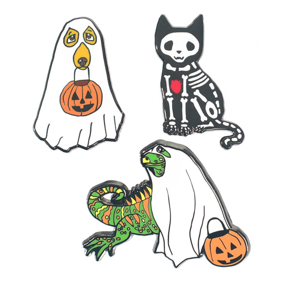 Set of 3 Halloween Pet Enamel Pins