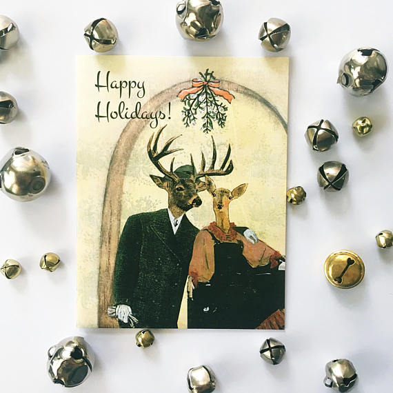 Deer Couple Happy Holidays Greeting Card
