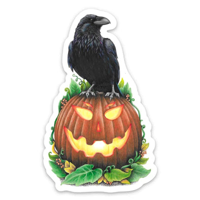 Halloween Raven on Jack-O'-Lantern Sticker