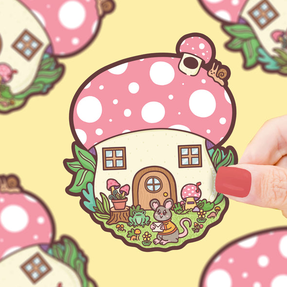 Mushroom Cottage & Mouse Sticker