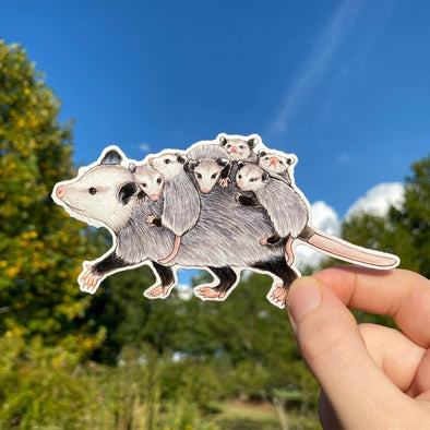 Mom Opossum with Babies Vinyl Sticker