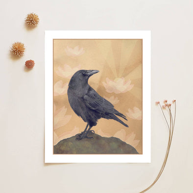 Crow and Lotus Flowers Archival Fine Art Print (8"x10")