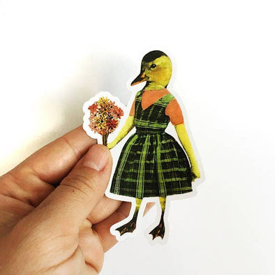 Duck Girl with Flowers Sticker